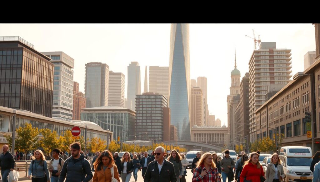 A bustling cityscape with diverse architectural styles and modes of transportation, representing the various immigration pathways available. In the foreground, a group of people from different backgrounds navigating through the city streets, symbolizing the inclusive nature of the immigration process. In the middle ground, sleek high-rise buildings and modern transportation hubs, showcasing the economic opportunities for newcomers. In the background, a blend of historical and contemporary structures, conveying the rich cultural tapestry of the country. The scene is illuminated by a warm, golden light, creating a sense of optimism and opportunity. The overall composition captures the dynamic and multifaceted nature of alternative immigration pathways in Canada. A bustling cityscape with diverse architectural styles and modes of transportation, representing the various immigration pathways available. In the foreground, a group of people from different backgrounds navigating through the city streets, symbolizing the inclusive nature of the immigration process. In the middle ground, sleek high-rise buildings and modern transportation hubs, showcasing the economic opportunities for newcomers. In the background, a blend of historical and contemporary structures, conveying the rich cultural tapestry of the country. The scene is illuminated by a warm, golden light, creating a sense of optimism and opportunity. The overall composition captures the dynamic and multifaceted nature of alternative immigration pathways in Canada.
