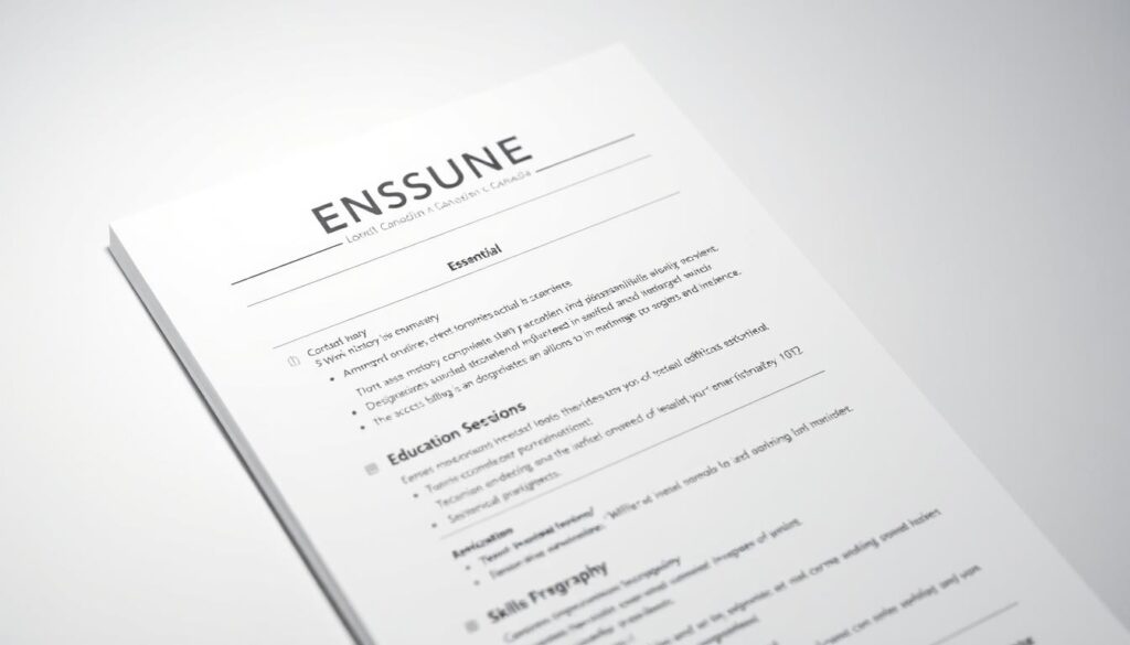 A clean, well-organized Canadian resume featuring essential components: a professional header with contact info, a concise summary highlighting key skills and experience, a structured work history section detailing responsibilities and achievements, an education section showcasing relevant degrees and certifications, and a skillset section showcasing technical proficiencies. The layout is balanced, with ample white space and clean typography. Soft lighting illuminates the page, conveying a sense of professionalism and attention to detail. The angle is slightly elevated, providing an authoritative perspective on the essential elements of an effective Canadian resume. A clean, well-organized Canadian resume featuring essential components: a professional header with contact info, a concise summary highlighting key skills and experience, a structured work history section detailing responsibilities and achievements, an education section showcasing relevant degrees and certifications, and a skillset section showcasing technical proficiencies. The layout is balanced, with ample white space and clean typography. Soft lighting illuminates the page, conveying a sense of professionalism and attention to detail. The angle is slightly elevated, providing an authoritative perspective on the essential elements of an effective Canadian resume.