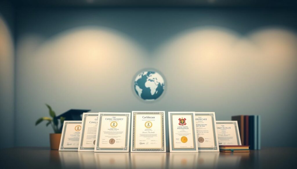 A meticulously crafted educational background and skill highlights portrait. The foreground showcases an expertly arranged set of educational credentials, professional certificates, and skill icons, all rendered in a clean, minimalist aesthetic. The middle ground features a stylized globe, hinting at international experience. The background is a soft, blurred gradient, evoking a sense of professionalism and focus. The lighting is subtle, creating depth and dimensionality. The camera angle is slightly elevated, giving the viewer a sense of authority and competence. The overall mood is one of accomplishment, expertise, and a commitment to lifelong learning. A meticulously crafted educational background and skill highlights portrait. The foreground showcases an expertly arranged set of educational credentials, professional certificates, and skill icons, all rendered in a clean, minimalist aesthetic. The middle ground features a stylized globe, hinting at international experience. The background is a soft, blurred gradient, evoking a sense of professionalism and focus. The lighting is subtle, creating depth and dimensionality. The camera angle is slightly elevated, giving the viewer a sense of authority and competence. The overall mood is one of accomplishment, expertise, and a commitment to lifelong learning.