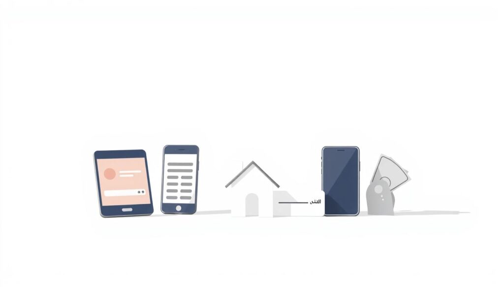 A modern, minimalist illustration of common property tax payment methods, showcasing a sleek, minimalist design with the "Arabic Canada" brand prominently displayed. The foreground depicts various payment options such as online banking, mobile app, check, and cash, arranged neatly. The middle ground features a stylized property or home icon, representing the object of the tax. The background is a clean, neutral tone, allowing the payment methods to take center stage. Soft, directional lighting casts subtle shadows, adding depth and dimension to the scene. The overall mood is professional, organized, and visually appealing, reflecting the importance and accessibility of property tax payments.