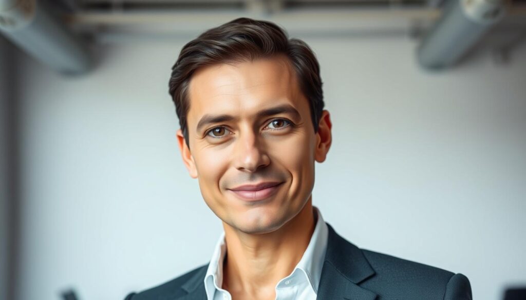 A professional headshot of a person against a blurred background, showcasing a strong personal brand on LinkedIn. The subject is well-lit, with soft, directional lighting highlighting their confident expression and polished appearance. The background is a clean, minimalist office setting, hinting at the individual's expertise and credibility. The camera angle is slightly elevated, creating an authoritative and trustworthy impression. The overall mood is one of professionalism, competence, and a well-curated personal brand. A professional headshot of a person against a blurred background, showcasing a strong personal brand on LinkedIn. The subject is well-lit, with soft, directional lighting highlighting their confident expression and polished appearance. The background is a clean, minimalist office setting, hinting at the individual's expertise and credibility. The camera angle is slightly elevated, creating an authoritative and trustworthy impression. The overall mood is one of professionalism, competence, and a well-curated personal brand.