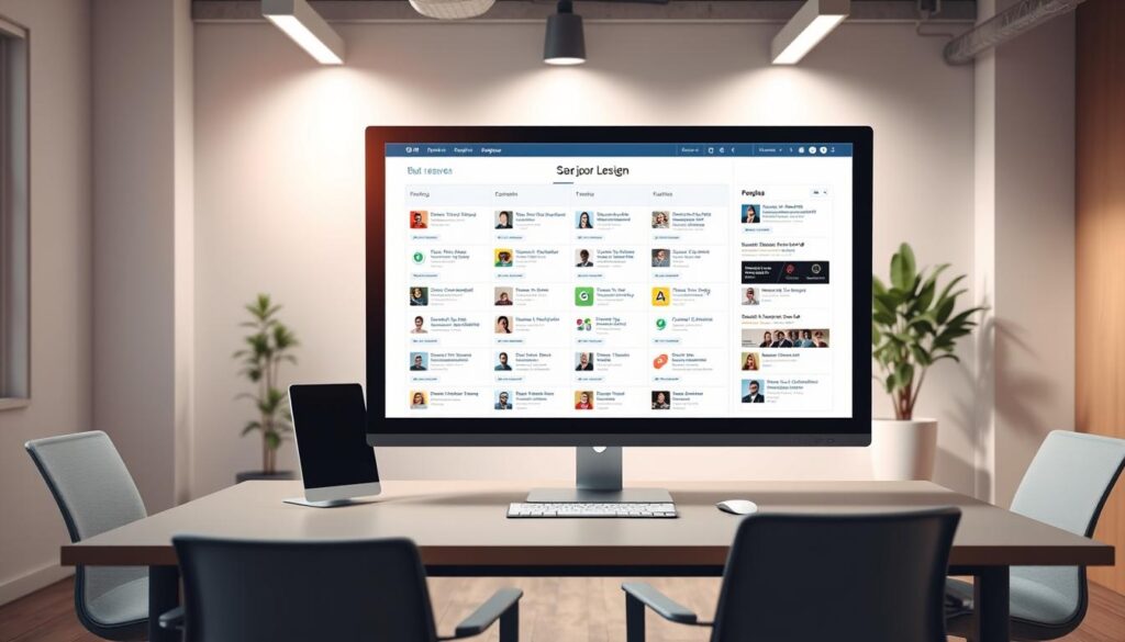 A sleek and modern digital job board against a backdrop of a minimalist office setting. The board features a clean, gridded layout with colorful job postings, highlighting the benefits of online job searching - efficiency, accessibility, and a wide range of opportunities. The scene is bathed in soft, directional lighting that creates a professional and inviting atmosphere. The camera angle is slightly elevated, giving an overview of the workspace and emphasizing the centrality of the digital job board. The overall mood is one of productivity, opportunity, and the power of technology to streamline the job search process. A sleek and modern digital job board against a backdrop of a minimalist office setting. The board features a clean, gridded layout with colorful job postings, highlighting the benefits of online job searching - efficiency, accessibility, and a wide range of opportunities. The scene is bathed in soft, directional lighting that creates a professional and inviting atmosphere. The camera angle is slightly elevated, giving an overview of the workspace and emphasizing the centrality of the digital job board. The overall mood is one of productivity, opportunity, and the power of technology to streamline the job search process.