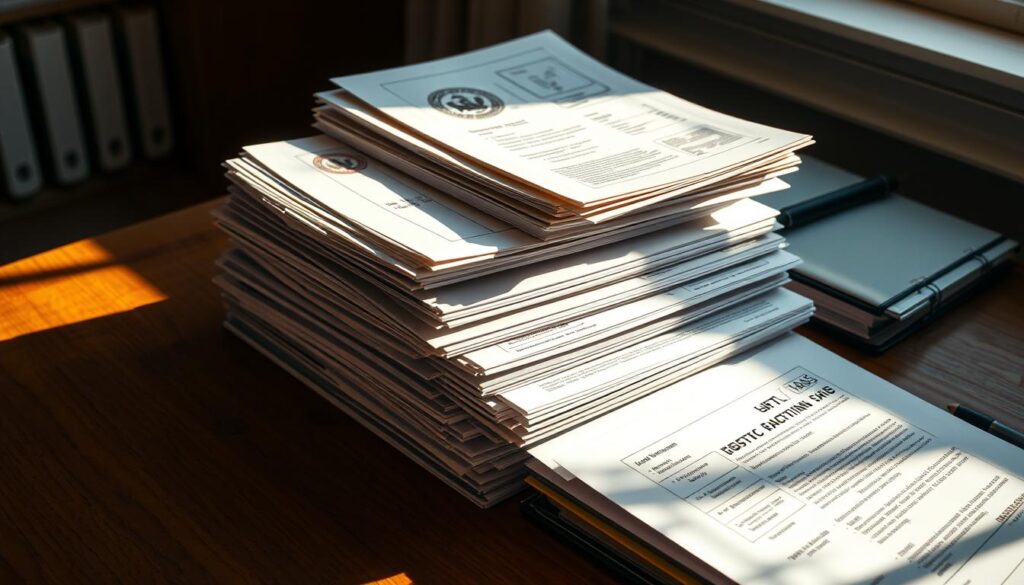 A stack of diverse documents and forms meticulously arranged on a wooden desk, illuminated by warm, soft lighting casting subtle shadows. Crisp, official-looking papers with stamps and signatures, alongside neatly organized folders and files, conveying a sense of diligence and attention to detail. The overall composition exudes a professional, yet approachable atmosphere, suggesting the care and effort put into compiling a comprehensive set of supporting materials for a meaningful application. A stack of diverse documents and forms meticulously arranged on a wooden desk, illuminated by warm, soft lighting casting subtle shadows. Crisp, official-looking papers with stamps and signatures, alongside neatly organized folders and files, conveying a sense of diligence and attention to detail. The overall composition exudes a professional, yet approachable atmosphere, suggesting the care and effort put into compiling a comprehensive set of supporting materials for a meaningful application.
