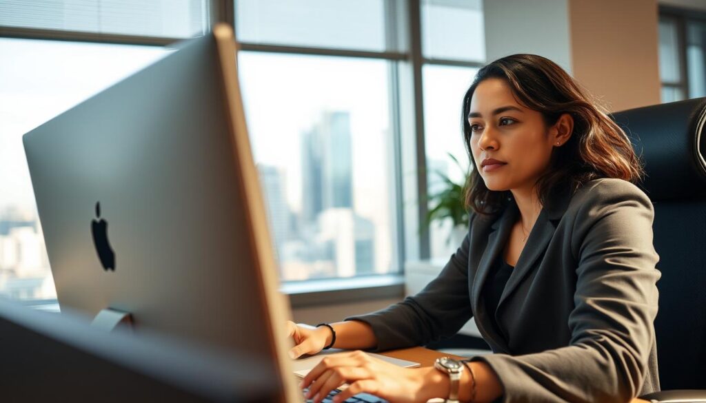A well-lit office setting, with a person seated at a desk, focused on their computer. The background features a window overlooking a cityscape, conveying a sense of professionalism and progress. The person's expression is one of concentration, as they navigate the complexities of maintaining their work permit status. The scene is captured with a medium-wide angle lens, providing a balanced composition that emphasizes the subject without losing the surrounding context. The lighting is warm and natural, creating a calming and professional atmosphere, complementing the individual's determined yet composed demeanor. A well-lit office setting, with a person seated at a desk, focused on their computer. The background features a window overlooking a cityscape, conveying a sense of professionalism and progress. The person's expression is one of concentration, as they navigate the complexities of maintaining their work permit status. The scene is captured with a medium-wide angle lens, providing a balanced composition that emphasizes the subject without losing the surrounding context. The lighting is warm and natural, creating a calming and professional atmosphere, complementing the individual's determined yet composed demeanor.